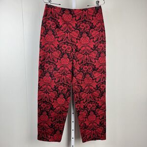 Vintage Talbots Dress Pants Womens 8 Red Black Floral Damask Print‎ Stretch